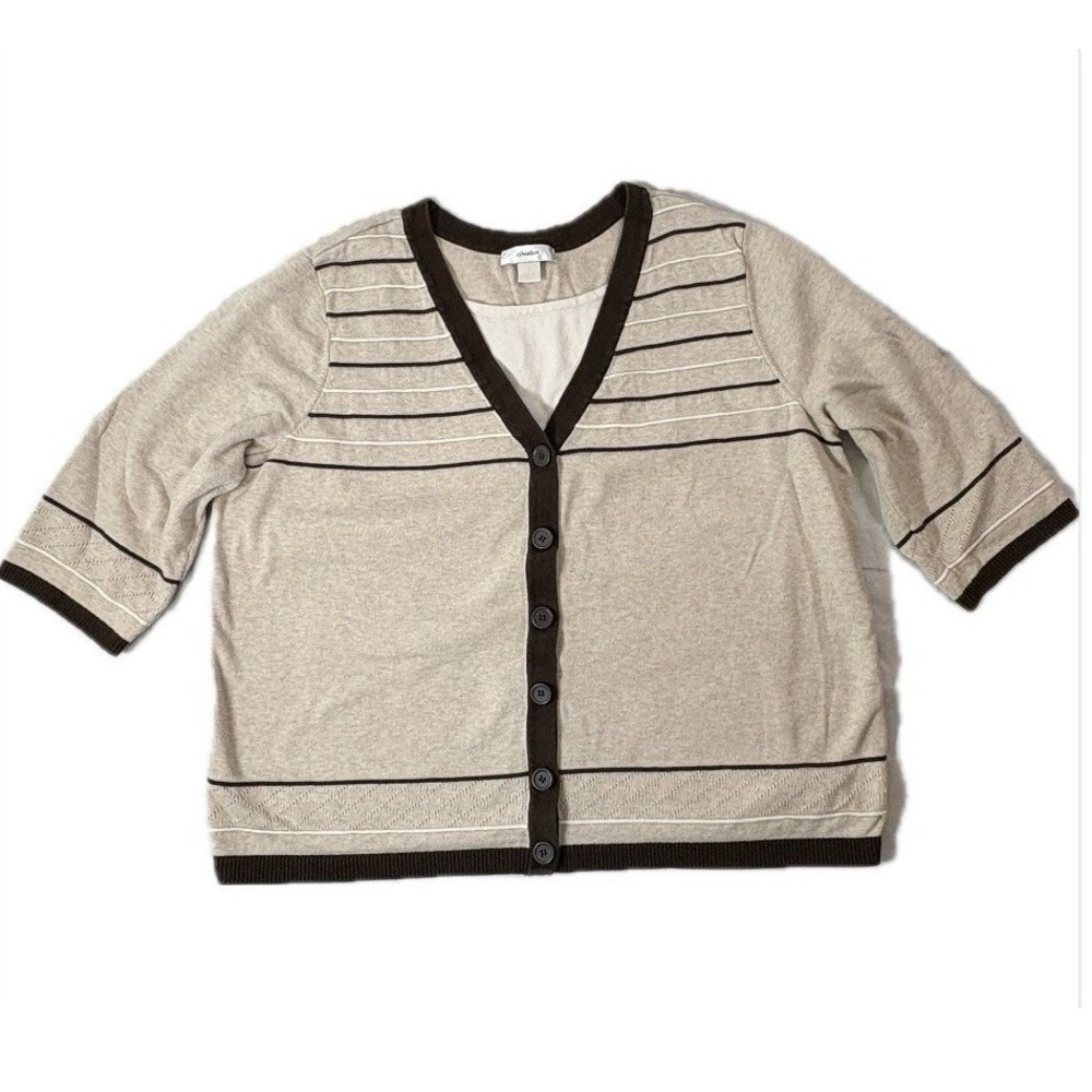 CJ Banks 2In1  Cardigan & Shirt Sweater Beige Brown Size 2XL Grannycore 2002 VTG